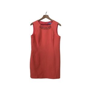 Antonio Melani.   Pinkish Orange Sleeveless Mini Dress Beaded Neckline Size 10